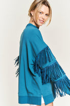 Silver studded fringe sleeve top JJT5009 Jade By Jane