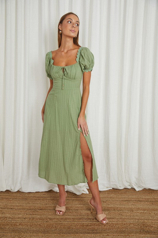 Puff Sleeved Tied Front Midi Dress One and Only Collective Inc