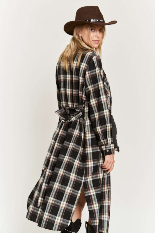 PLAID PRINT COLLAR LONG SHIRT DRESS PLUS Jade By Jane