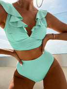 Ruffled V-Neck Sleeveless Two-Piece Swim Set Trendsi