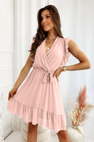 Full Size Ruffled Surplice Cap Sleeve Dress Trendsi