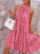 Printed Mock Neck Sleeveless Dress Trendsi