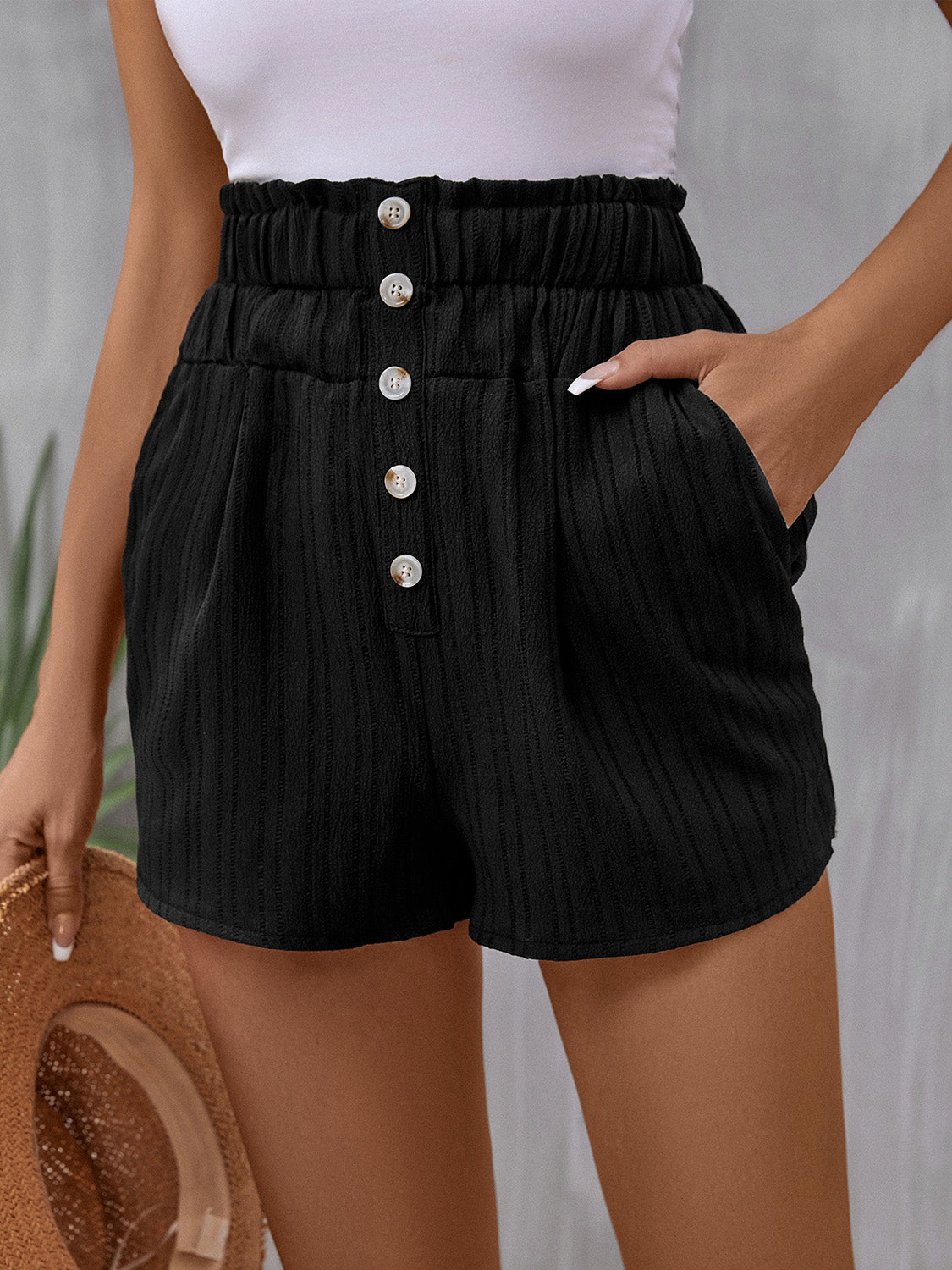 Pocketed High Waist Shorts Trendsi