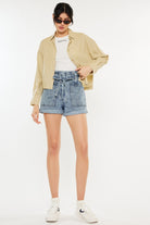 Kancan Ultra High Rise Paperbag Denim Shorts Trendsi