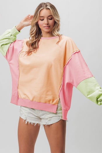 BiBi Washed Color Block Sweatshirt Trendsi