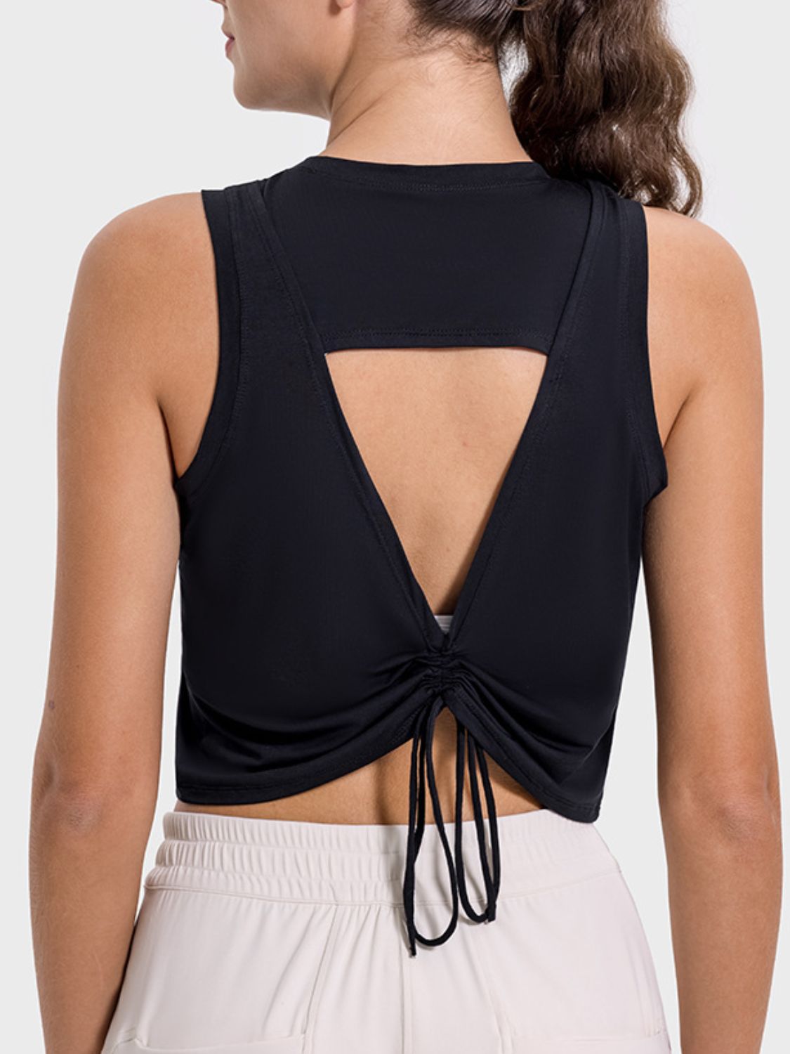 Drawstring Cutout Round Neck Active Tank Trendsi