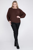 Plus Ribbed Batwing Long Sleeve Boat Neck Sweater ZENANA