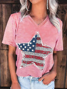 US Flag Graphic V-Neck Short Sleeve T-Shirt Trendsi