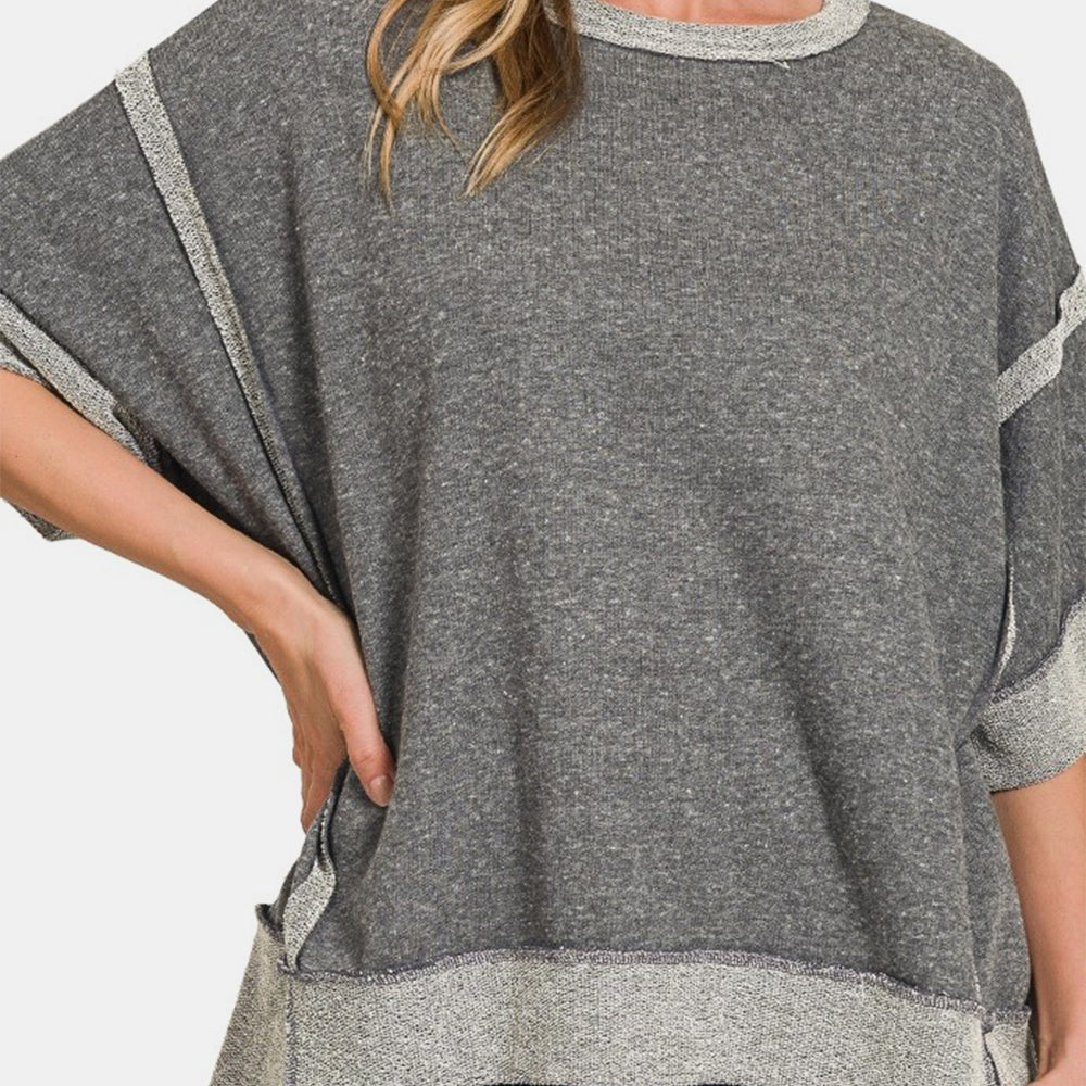 Zenana Contrast Trim Drop Shoulder T-Shirt Trendsi