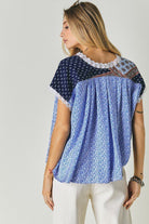 Printed Lace V-Neck Short Sleeve Loose Top Davi & Dani