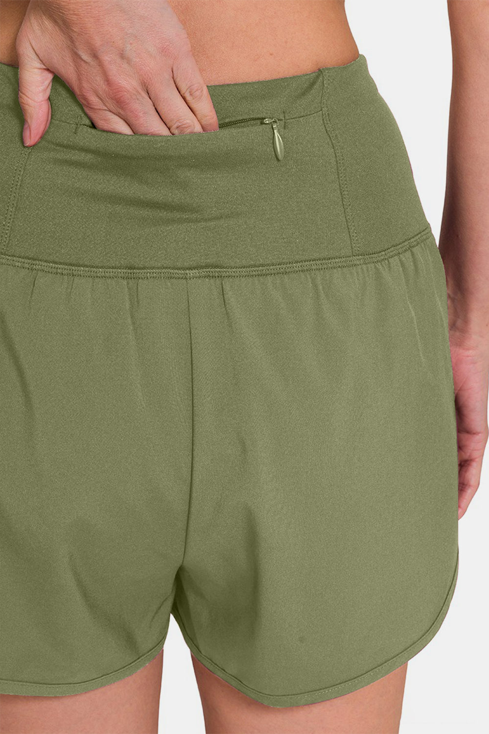 Zenana High-Waisted Zippered Back Pocket Active Shorts Trendsi