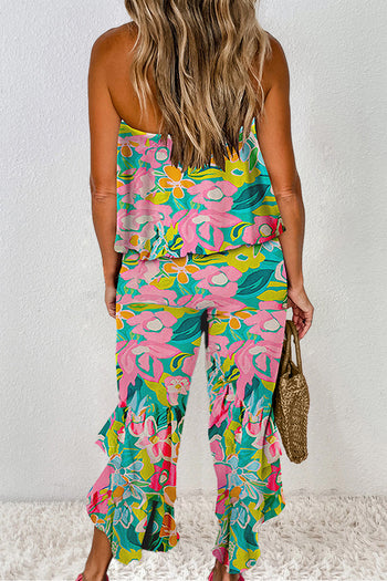 Ruffled Printed Tube Jumpsuit Trendsi