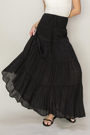 D-Drawstring Waist Tiered Maxi Skirt HYFVE