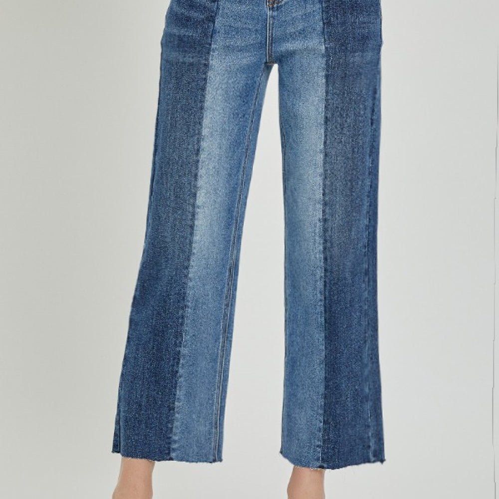 RISEN Full Size Mid-Rise Waist Two-Tones Jeans with Pockets Trendsi
