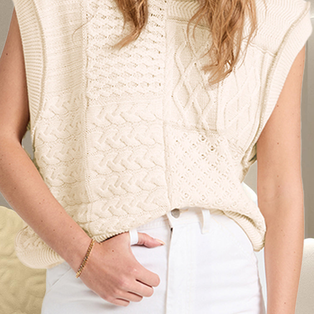 Cable-Knit Round Neck Sweater Vest Trendsi