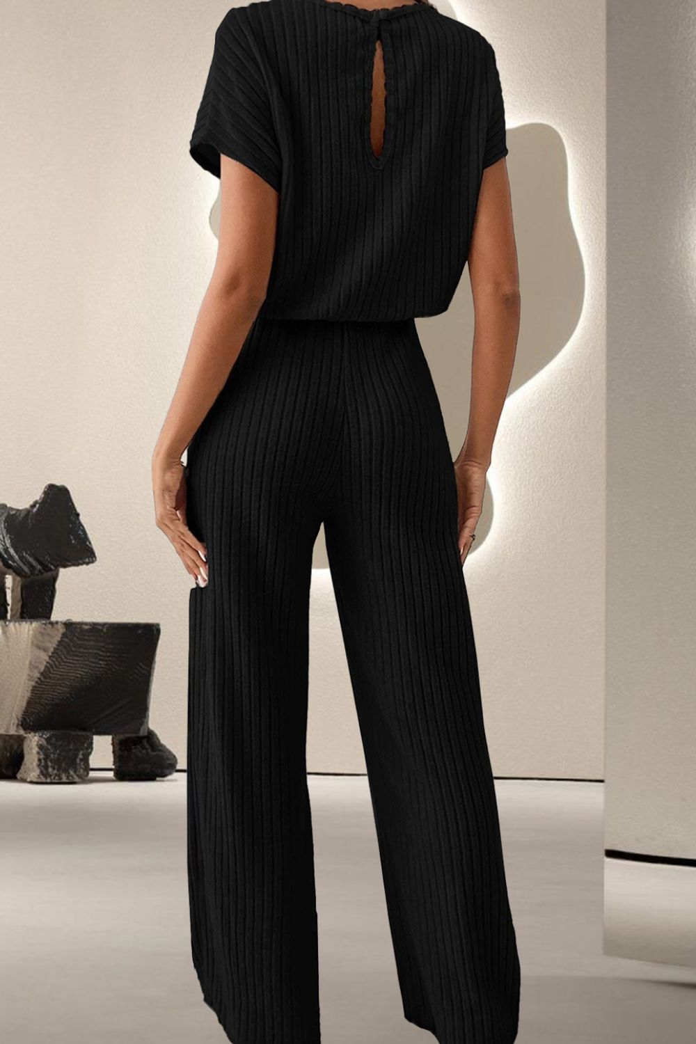 Round Neck Short Sleeve Jumpsuit Trendsi