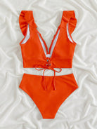 Ruffled V-Neck Sleeveless Two-Piece Swim Set Trendsi