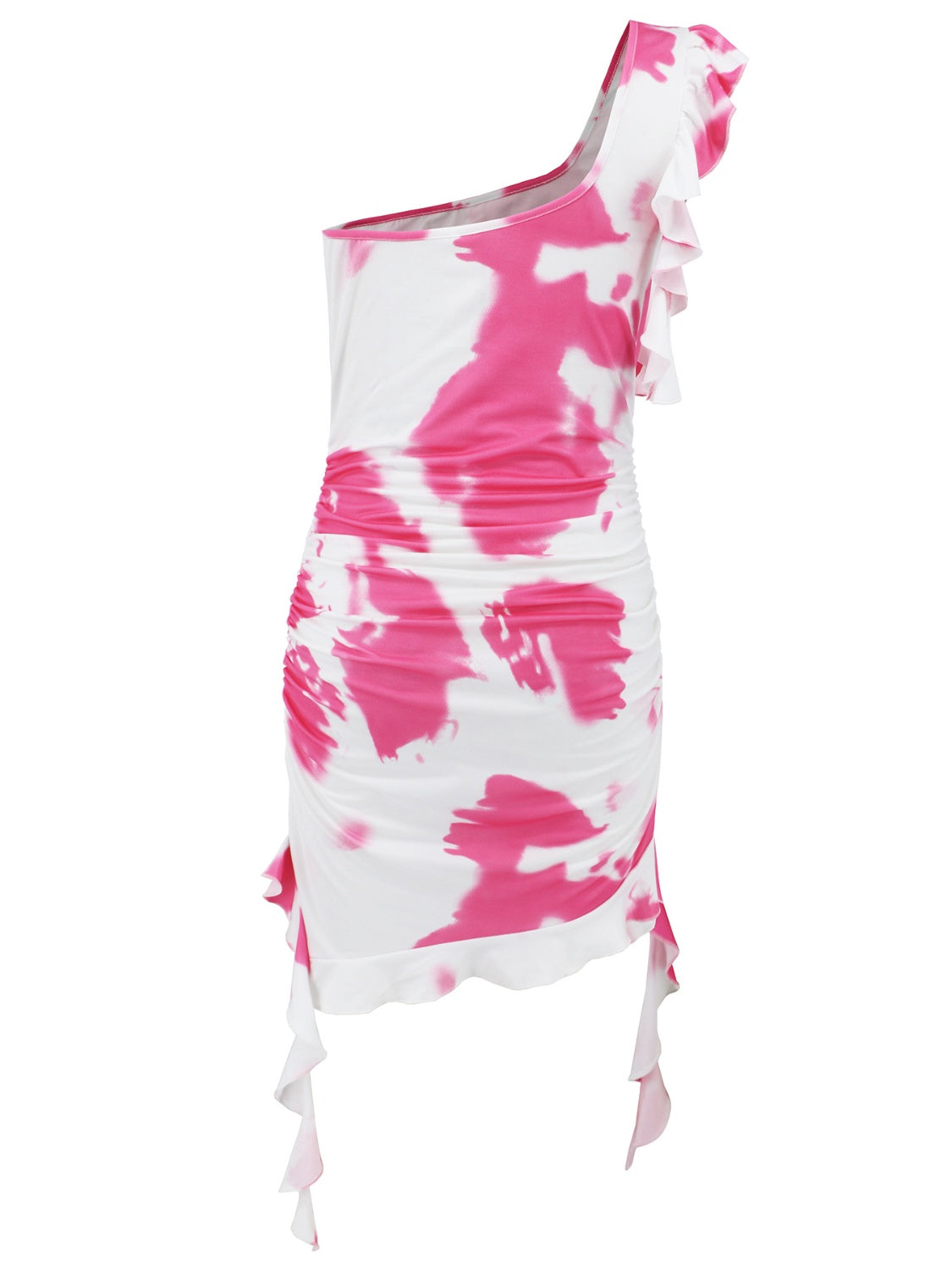 Ruffled Tie-Dye Single Shoulder Mini Dress Casual Chic Boutique