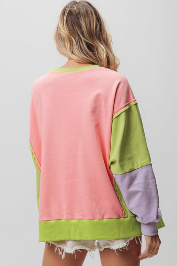 BiBi Washed Color Block Sweatshirt Trendsi