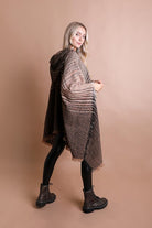 Herringbone Tweed Hooded Frayed Edge Poncho Leto Accessories