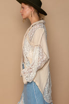 POL Oversize Lace Button-Down Shirt Trendsi