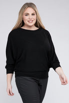 Plus Ribbed Batwing Long Sleeve Boat Neck Sweater ZENANA