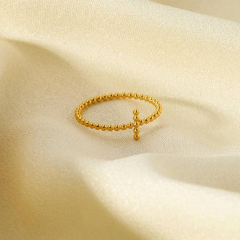 18K Gold Plated Cross Beaded Ring (With Box) Kiwidrop