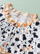 Ruffled Printed Mock Neck Cap Sleeve Blouse Trendsi