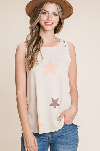 BOMBOM Star Print Round Neck Tank Trendsi