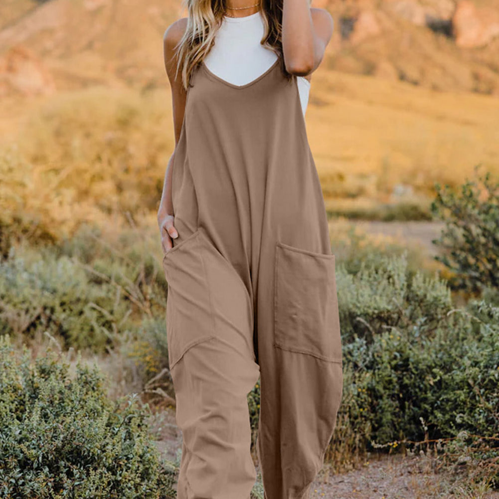 V-Neck Sleeveless Jumpsuit with Pocket