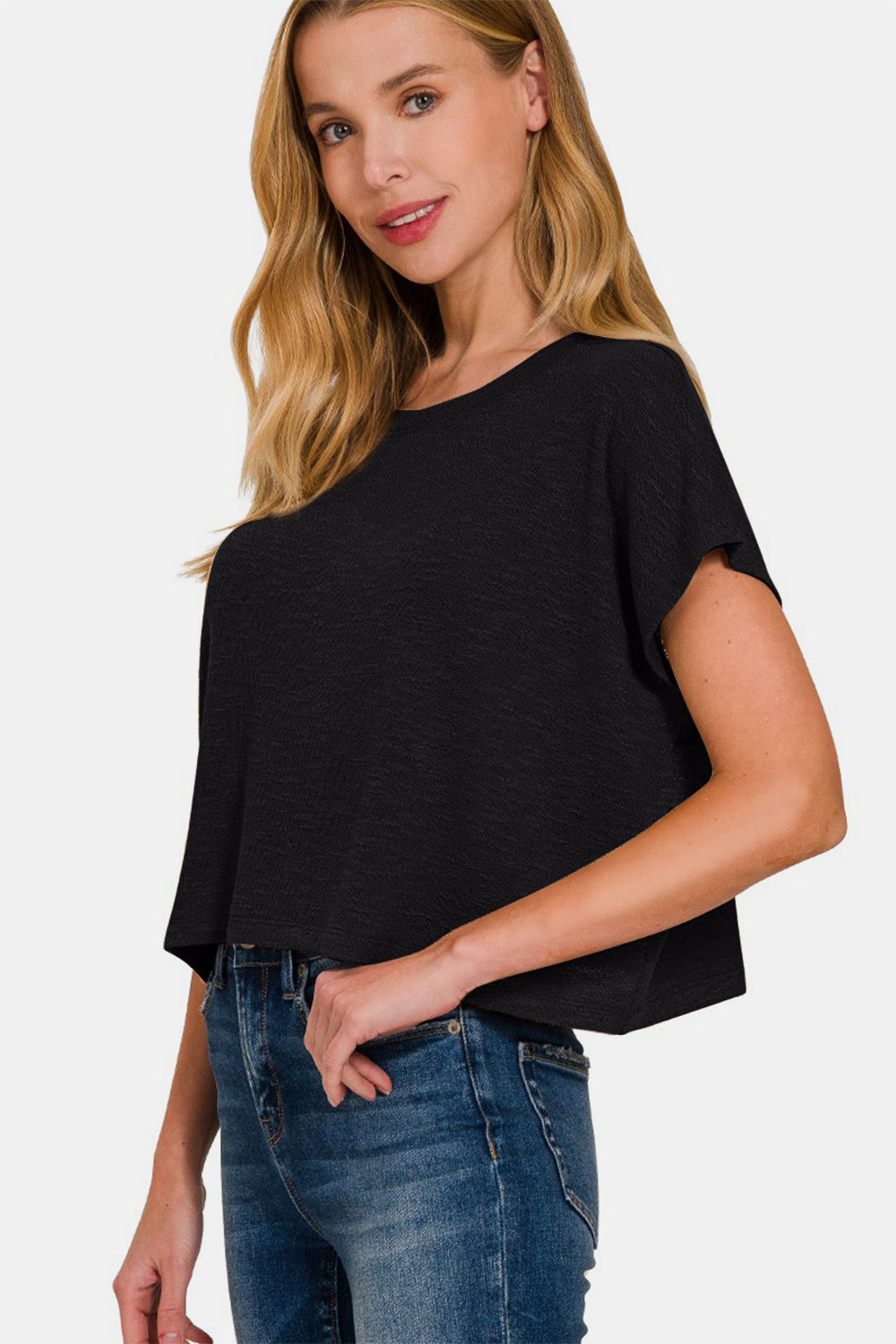 Zenana Round Neck Short Sleeve Crop T-Shirt Trendsi