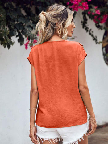 Ruffled V-Neck Short Sleeve Blouse Trendsi