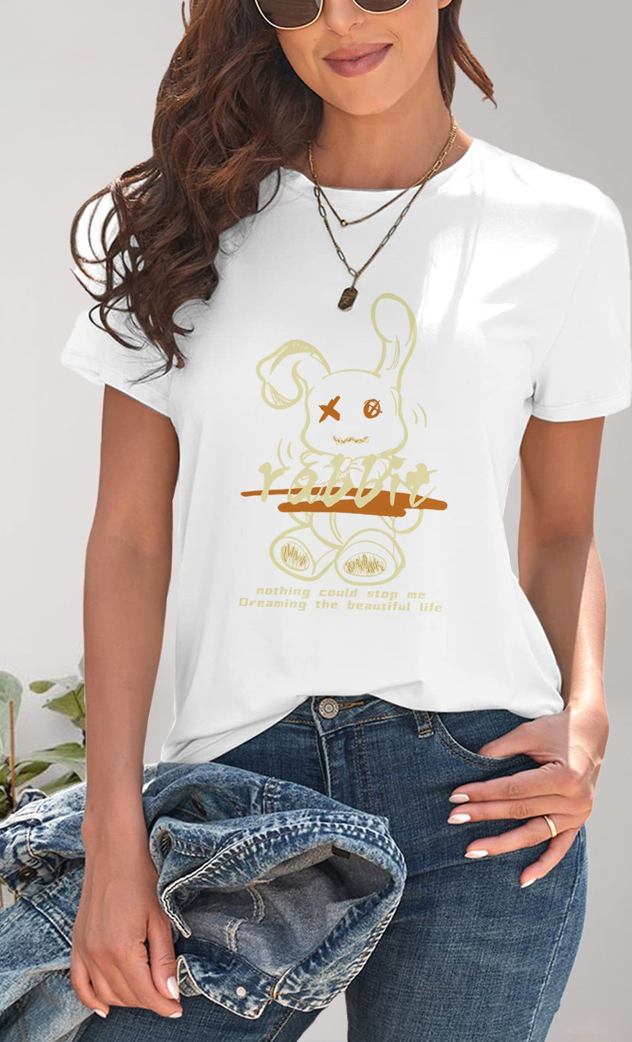 Rabbit Graphic Round Neck Short Sleeve T-Shirt Trendsi