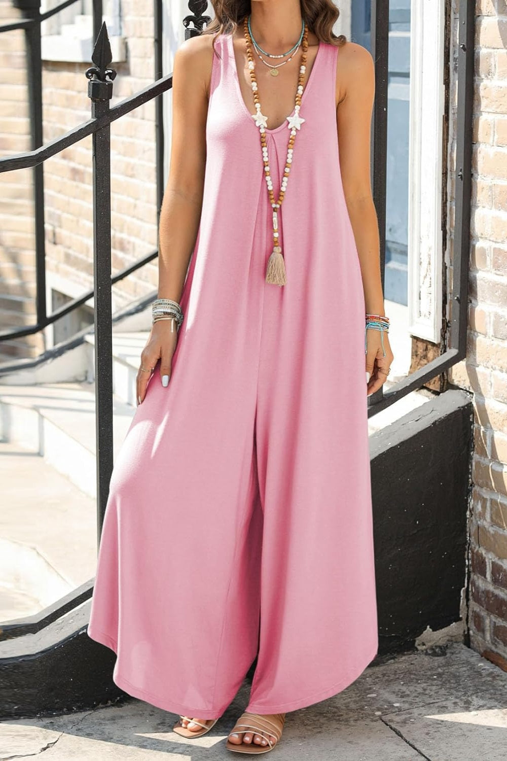 Pocketed Scoop Neck Wide Leg Jumpsuit Trendsi