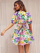 Printed Surplice Short Sleeve Dress Trendsi