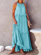 Ruffled Sleeveless Maxi Dress with Pockets Trendsi