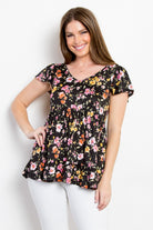 Be Stage Floral Short Sleeve Ruffled Top Trendsi