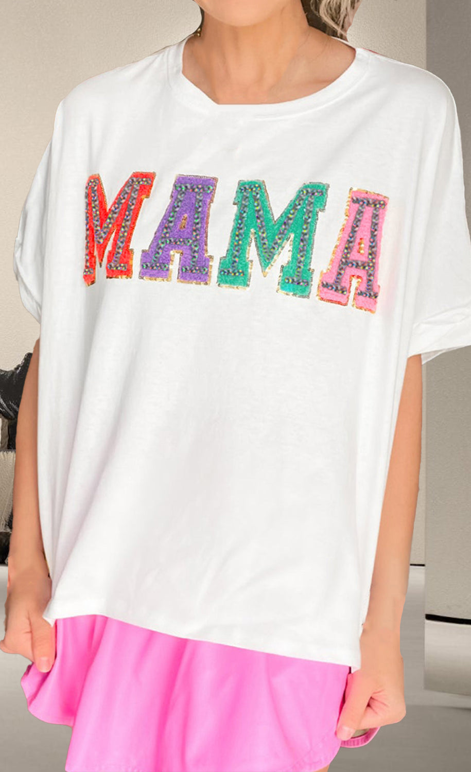 MAMA Round Neck Short Sleeve T-Shirt Trendsi