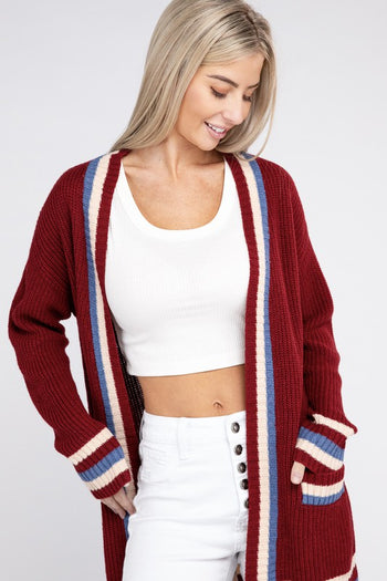 Open cardigan with contrast trim Nuvi Apparel