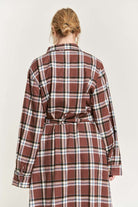 PLAID PRINT COLLAR LONG SHIRT DRESS PLUS Jade By Jane