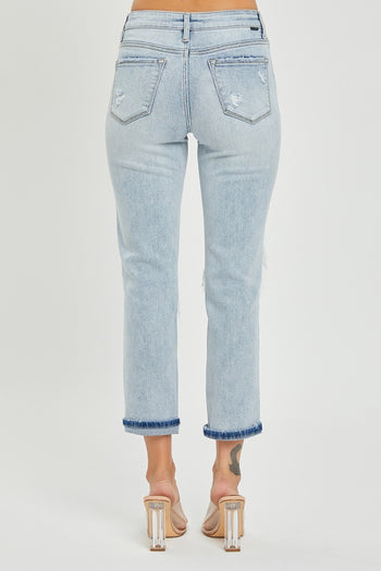 RISEN Mid-Rise Sequin Patched Jeans Trendsi