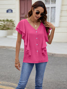 Ruffled V-Neck Short Sleeve Top Trendsi