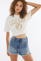 Kancan High Rise Frayed Hem Denim Shorts Trendsi