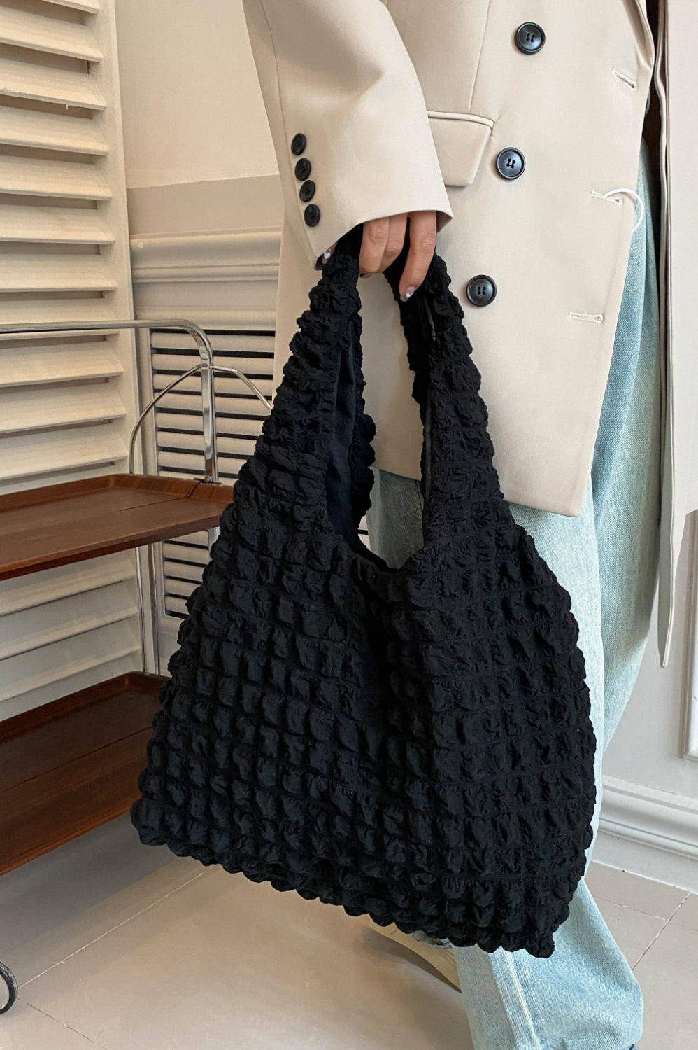 Ruched Polyester Large Handbag Trendsi