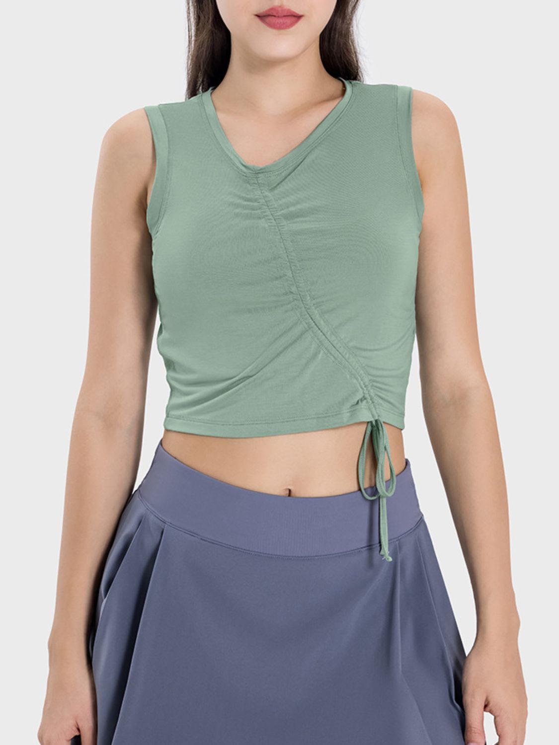 Drawstring Ruched Wide Strap Active Tank Trendsi