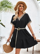 Ruffled V-Neck Half Sleeve Mini Dress Trendsi