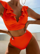 Ruffled V-Neck Sleeveless Two-Piece Swim Set Trendsi