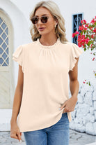 Ruffled Round Neck Cap Sleeve Blouse Casual Chic Boutique