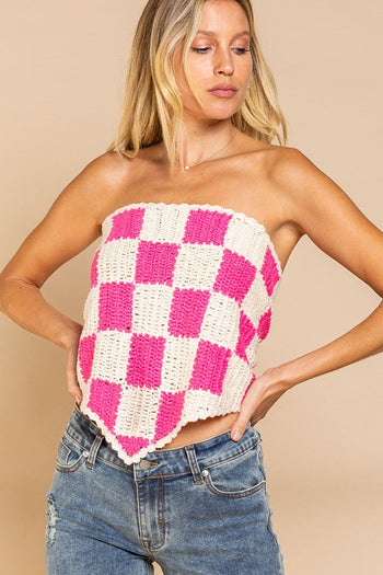 Checkerboard Pattern Tube Top Sweater POL