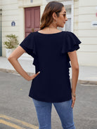 Ruffled V-Neck Short Sleeve Top Trendsi